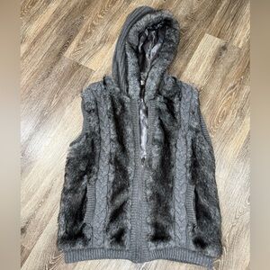 Green Tea Fur Vest Sweater with Hood Money Mobwife Glam Indie Dynasty sz:M